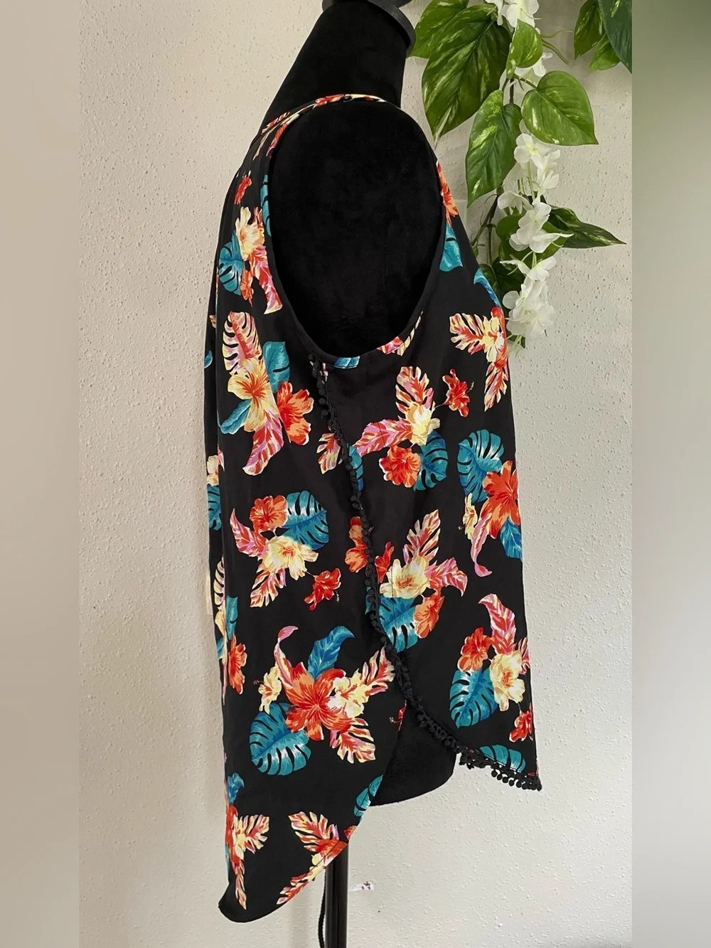 Black Tropical Blouse Mileage M Summer Fresh Sexy Floral Woman